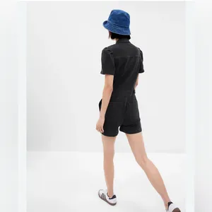 GAP Charcoal Black Denim Romper Puff Sleeves | Women’s Size 8 thumbnail 2