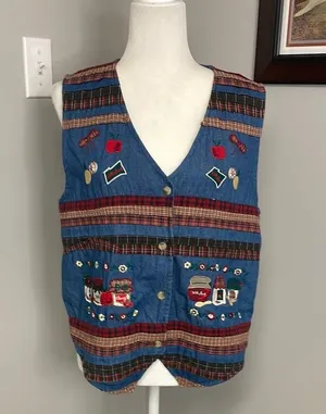 Bobbie Brooks With Love Vintage 90s Y2K Denim Vest Womens Size Medium Baking thumbnail 1