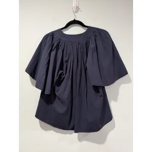 Pomander Place Finley Flutter Sleeve Top Womens XS Navy 100% Cotton Work Minimal thumbnail 2