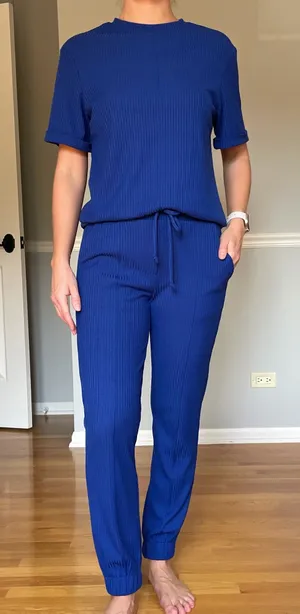 Modus Women’s XS Blue Ribbed 2 Piece Lounge Set Top Jogger Pants Cotton Blend thumbnail 1