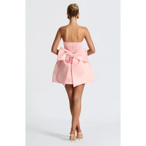 NWT Babyboo Abbey Blush Pink Bow Corset Fit & Flare Strapless Mini Dress Size S thumbnail 8