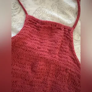 American Eagle Salmon Pink Smocked Crop Halter Tie‎ Top thumbnail 2