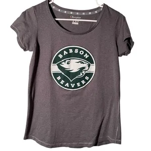 Champion‎ Women's Size Small Babson Beavers T-Shirt Gray Green Graphic thumbnail 1