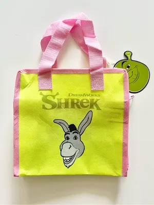 NWT RARE Universal DreamWorks Shrek & Donkey Green Pink Zip Reusable Tote Bag thumbnail 2