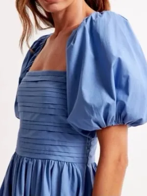 Abercrombie and Fitch Emerson Poplin Puff Sleeve Mini Dress in Powder Blue Small thumbnail 2