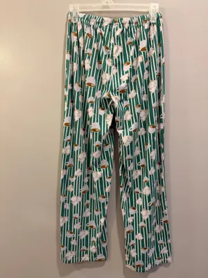 The Royal Standard Beignet Striped Print Drawstring Waist Pajama Pants Green and White thumbnail 5