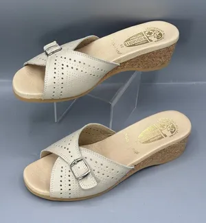 Worishofer Slide Sandals Womens 11.5 Tan Cork Wedge Heel Crossover Strap Slip On thumbnail 1