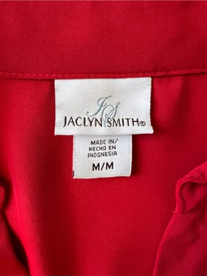 Jaclyn Smith Red Satin Ruffle Button Front 3/4 Balloon Sleeve Blouse Women’s M thumbnail 4