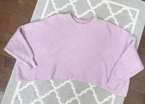 Free People Lilac Rib Knit Oversized Cropped Sweater thumbnail 2