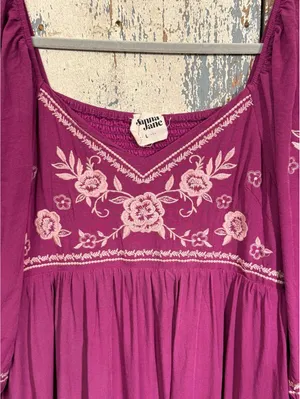 Savanna Jane Embroidered Floral Mini Dress, Purple, size Large thumbnail 4