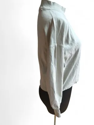 Uniqlo Minimalist Lightweight Mock Neck Long Sleeve Cotton Top in Beige thumbnail 4