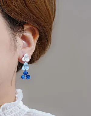 Flower Dangle Drop Earrings for Women Blue thumbnail 4