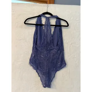 Free People‎ Blue Floral Lace Racerback Bodysuit Plunging V-Neck Lingerie Medium thumbnail 11