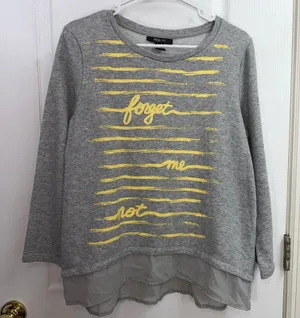 Style & Co gray yellow layered flowy‎ cotton casual relaxed crewneck shirt large thumbnail 1