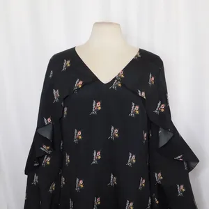 KOBI HALPERIN Ayana Ruffle Sleeve‎ Black Floral Dress Cape Shift Dress Medium thumbnail 3