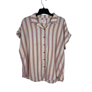 Marine Layer XL Striped Button Front Shirt Shorts Pajama Set Linen Tencel READ thumbnail 3