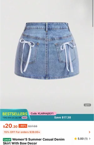 Shein Denim Skirt with Bows - Light Wash L thumbnail 2