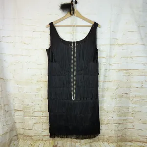 California Costume Fashion Flapper Fringe Dress Women XL Black Headband Necklace thumbnail 2