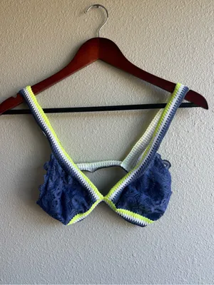 Blue Lace Bralette with Contrast Trim thumbnail 2