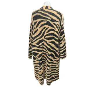 Band Of Gypsies Animal Print Faux Fur Long Sleeve Cardigan Sweater Coat Jacket L thumbnail 2