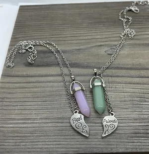 Silver Heart Best Friend Crystal Stone Necklaces thumbnail 4