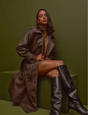 NWT Abercrombie & Fitch Vegan Leather Trench Coat Chocolates Brown Mob Wife XL thumbnail 1