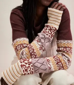 Free People We The Free Chocolate Combo All In Cuff Waffle Stitch Knit Top XS thumbnail 1