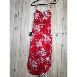 NWT Lulus My Favorite Day Red Floral Print Tulip Skirt Midi Dress Party Size XS thumbnail 6