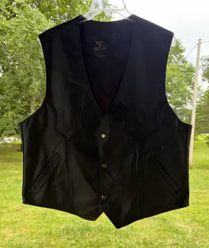 Classic Black Genuine Leather Vest XXL Made in Mexico motorcycle biker outlaw thumbnail 1