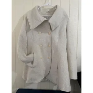 Jessica Simpson Ivory Wool Blend Double Breasted Pea Coat Large Statement Collar thumbnail 2