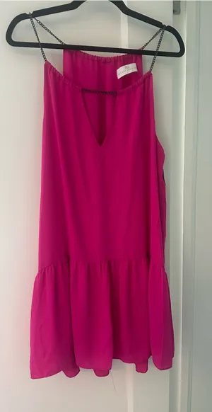 Amanda Uprichard nwt hot pink dress drop waist lined chain halter ruffle MEDIUM thumbnail 1