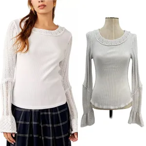 Free People Cuffing Season Top‎ Round-Neck Long-Sleeve Top White Size Medium thumbnail 2