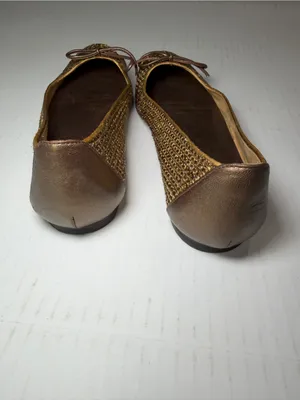 Stuart Weitzman Gold Sequin Ballet Flats with Bow thumbnail 6