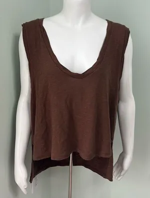 Free People | FP Beach Oversized Boxy Fit Chocolate Brown Hi-Low Cotton Tank thumbnail 1