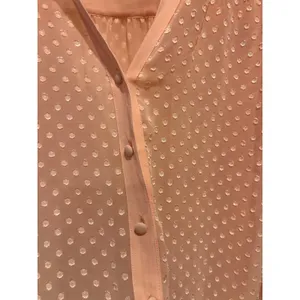 Ann Taylor Womens Large Pink Swiss Dot Sheer Long Sleeve Button Front Blouse thumbnail 4