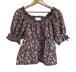 Old Navy Floral Blouse Top Women's Medium‎ Smocked Neck Puff Sleeve Pink thumbnail 1