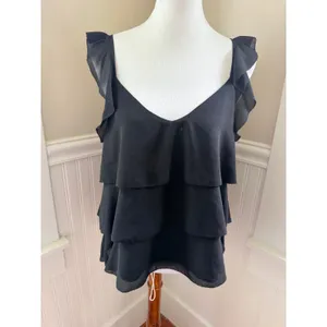 Cupcakes and Cashmere Black Tiered Ruffle Cami Flutter Strap Top Size‎ Medium thumbnail 2