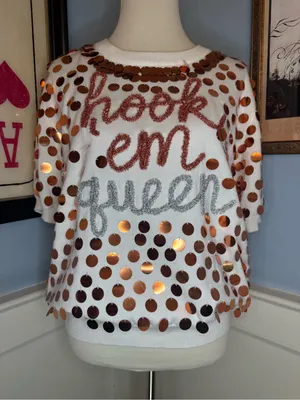 Queen of Sparkles Hook 'em queen University of Texas Longhorns sequined sweater thumbnail 1