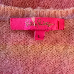 L Lilly Pulitzer Chiya Sweater fuzzy pastel rainbow stripe wool V-neck pink thumbnail 4