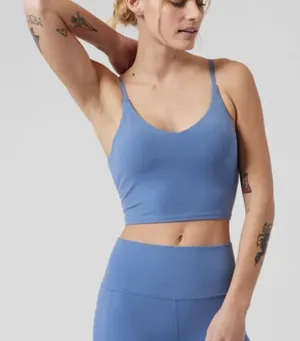 Athleta Elation V-Neck Longline Sports Bra Size Small Cottage Blue thumbnail 1