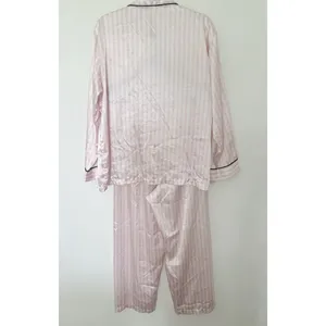 Rare VTG Y2K Victoria's Secret Pink Satin Striped Pajama Set Drawstring M -Stain thumbnail 3
