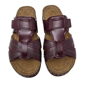 Orthopedic Faux Leather Burgundy Slip On Wedge Sandals Comfort Shoes Size 39 thumbnail 2