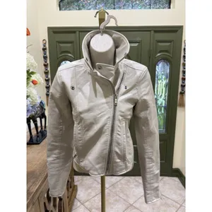 Abercrombie & Fitch Women's Vegan Leather Moto Jacket - XS Cream thumbnail 4