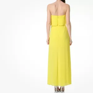 BCBGMaxAzria Felicity Chartreuse Yellow Chiffon Asymmetric Gown Maxi Dress‎ Sz 2 thumbnail 2