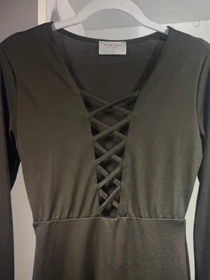 NYMPHE Olive Green Lace-Up V-Neck Mini Dress thumbnail 6