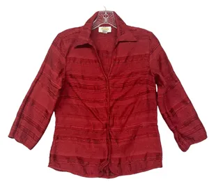 Talbots Shirt Womens 6 Red Linen Cotton Button Up Collared‎ Vintage Shirt thumbnail 1