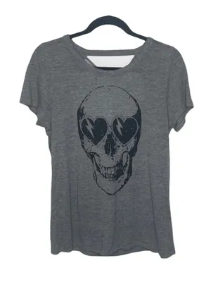 new Chaser ☻︎ Heart Eye Skull Draped Open Cross Back Tee T Shirt ☻ ︎Heather ☻︎ L thumbnail 4