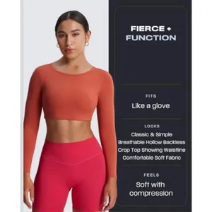 Aoxjox Clarissa‎ Backless Long Sleeve Crop Top Orange Gym Yoga XS thumbnail 3