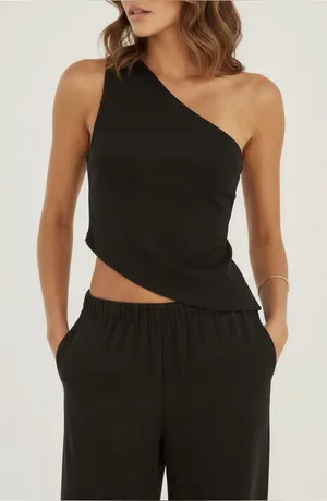 KOOKAÏ Maria One Shoulder Asymmetrical Top, Black, FR34/US2 thumbnail 1