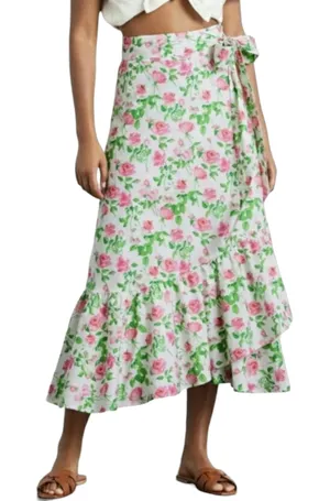 Hill House The Mirabel Skirt Pink Roses Wrap Midi Cotton XS New thumbnail 1
